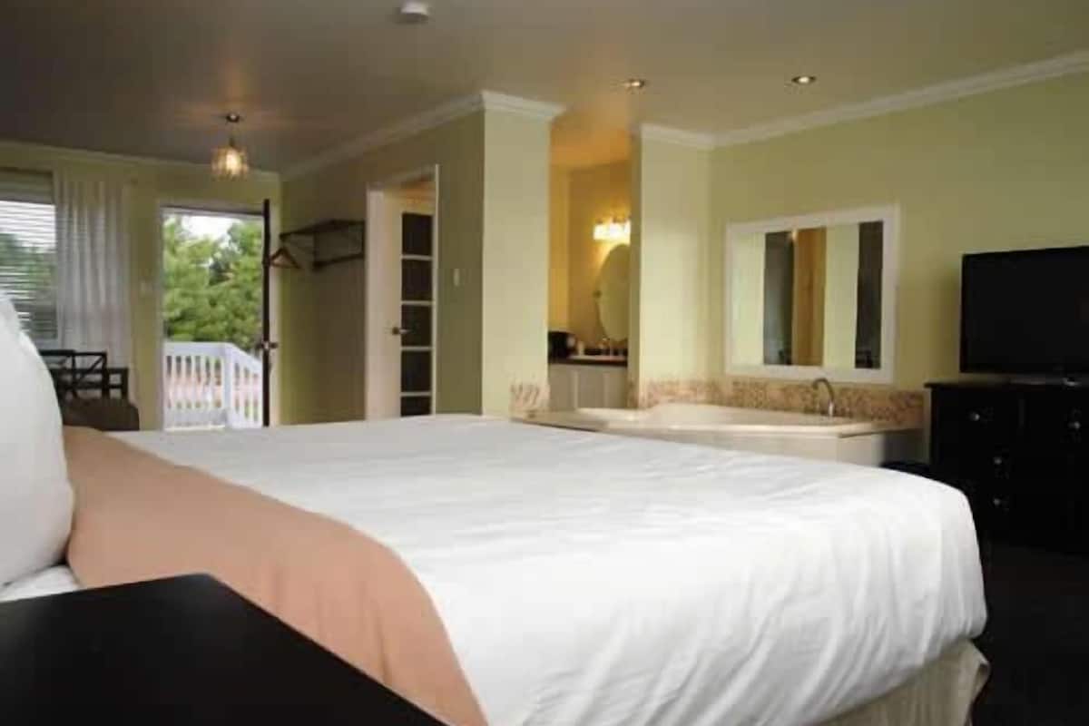 deluxe suite, 1 king bed, jetted tub | blackout curtains, iron/ironing board, rollaway beds, free wifi