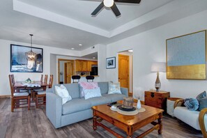 Townhome | Fox Point At Redstone E12 | Living area | Flat-screen TV, fireplace - Fox Pointe at Redstone by Park City Vacations (Park City)