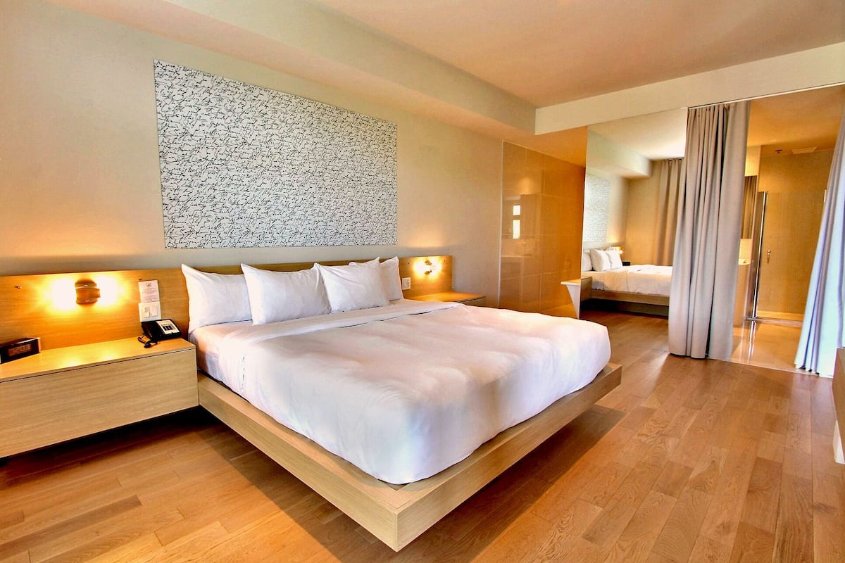 Suite ejecutiva, 1 cama King size y sofá cama, vista al viñedo | 2 habitaciones, ropa de cama de alta calidad y cortinas blackout