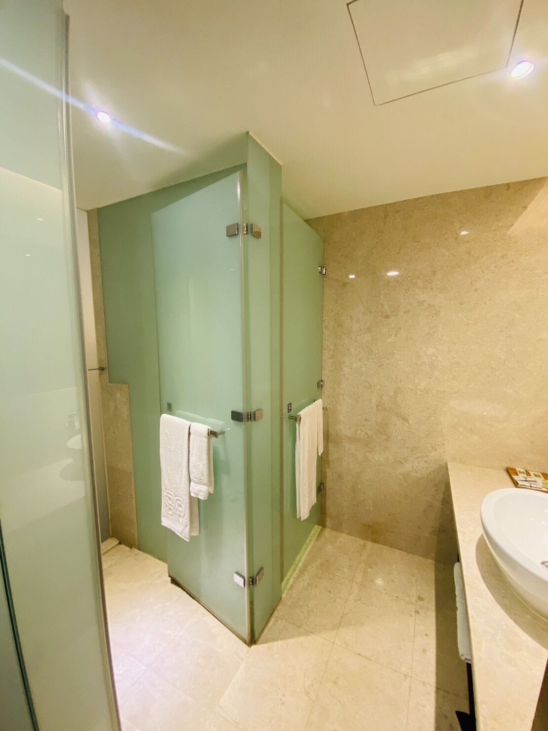 shower, rainfall showerhead, designer toiletries, hair dryer