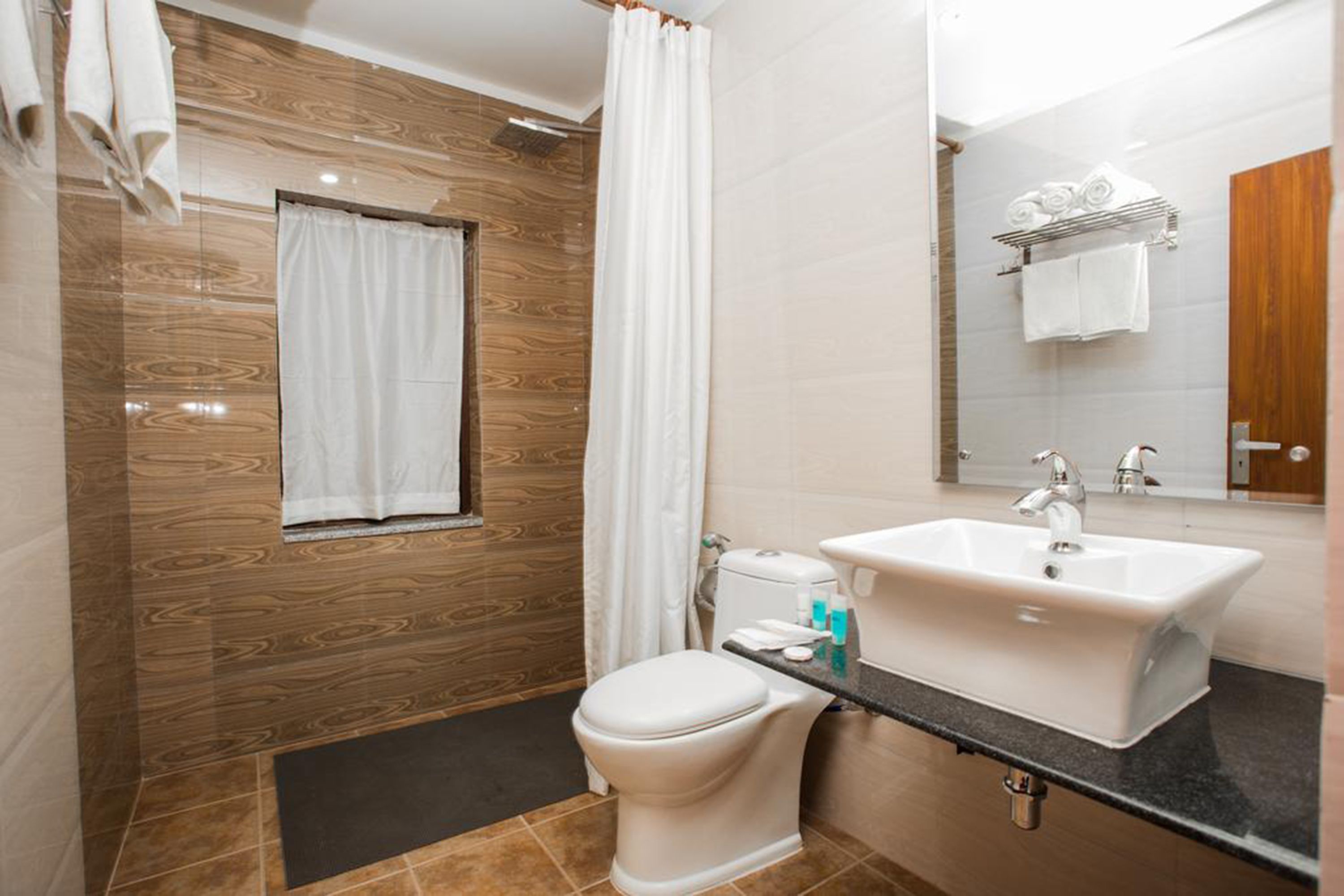 shower, free toiletries, hair dryer, slippers