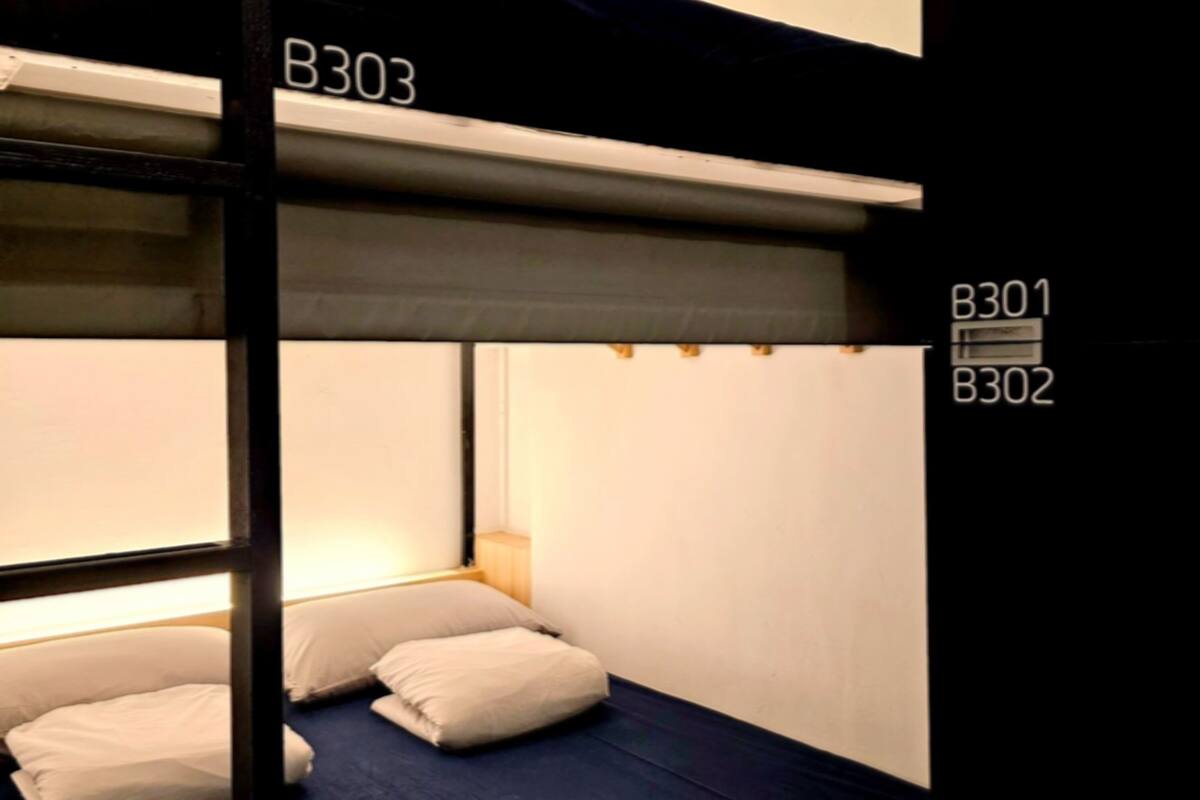 A bunk bed room with beds labeled B303, B301, and B302.