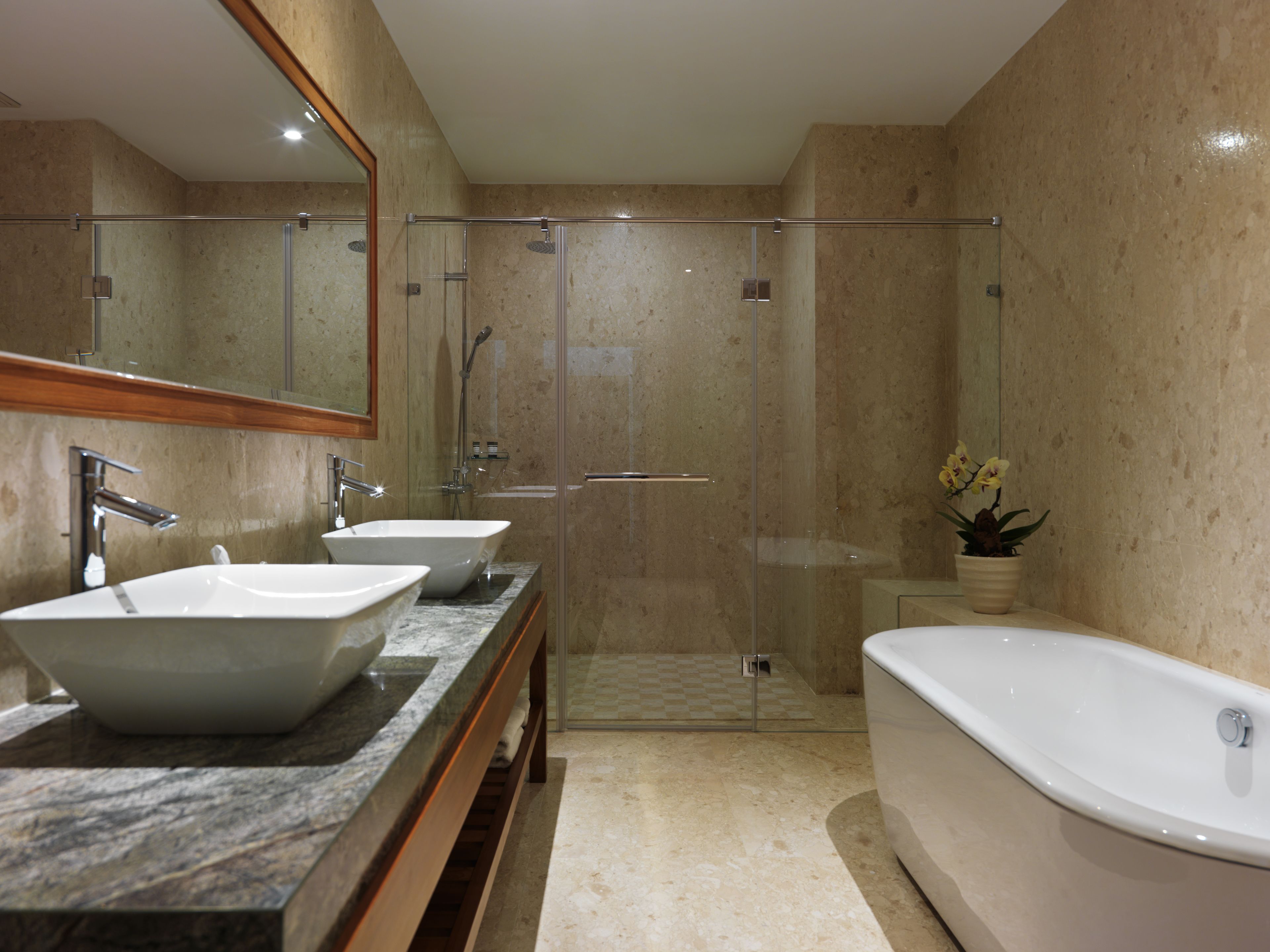 bathtub, free toiletries, hair dryer, dressing gowns