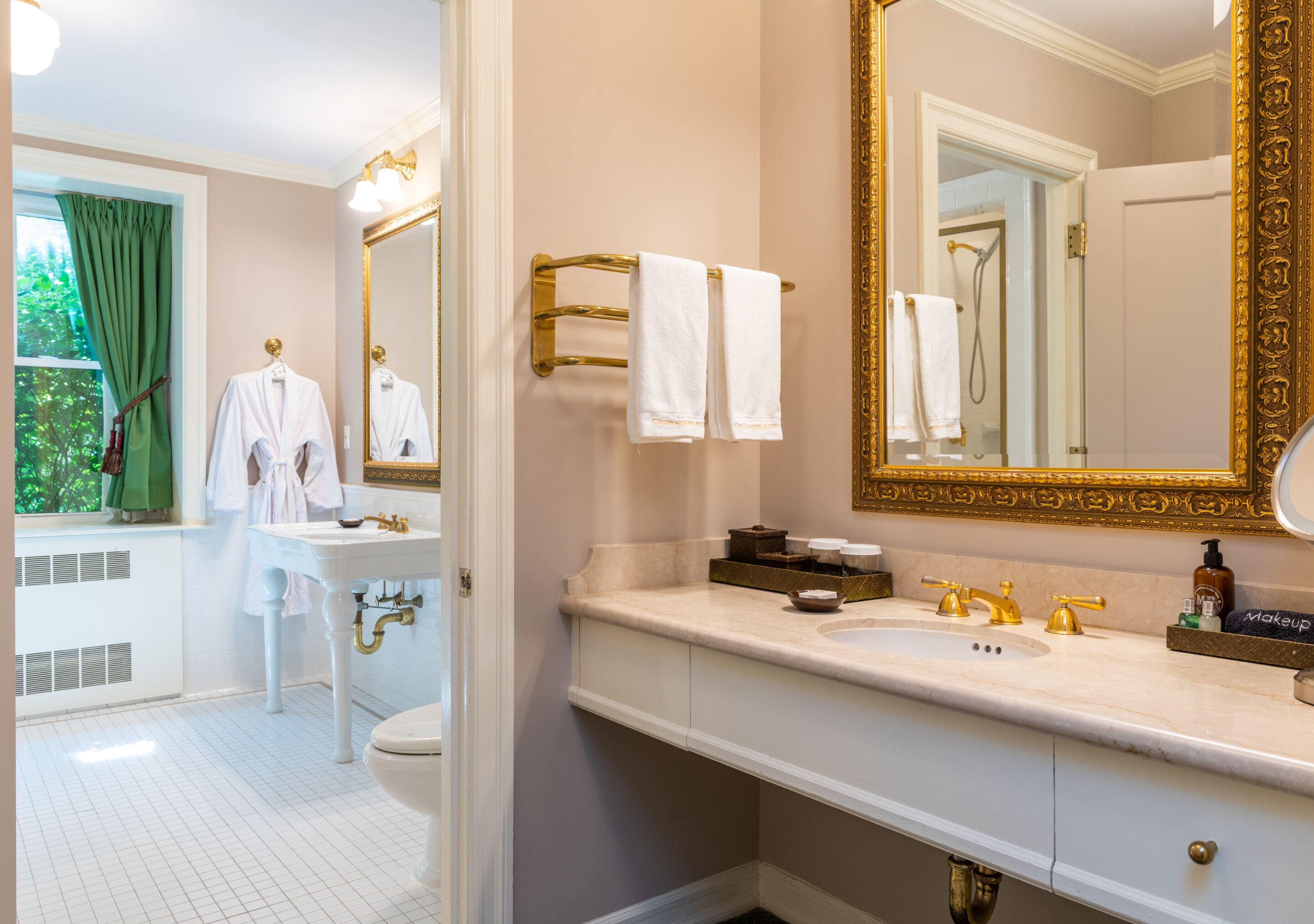 junior suite | bathroom | designer toiletries, hair dryer, dressing gowns, towels