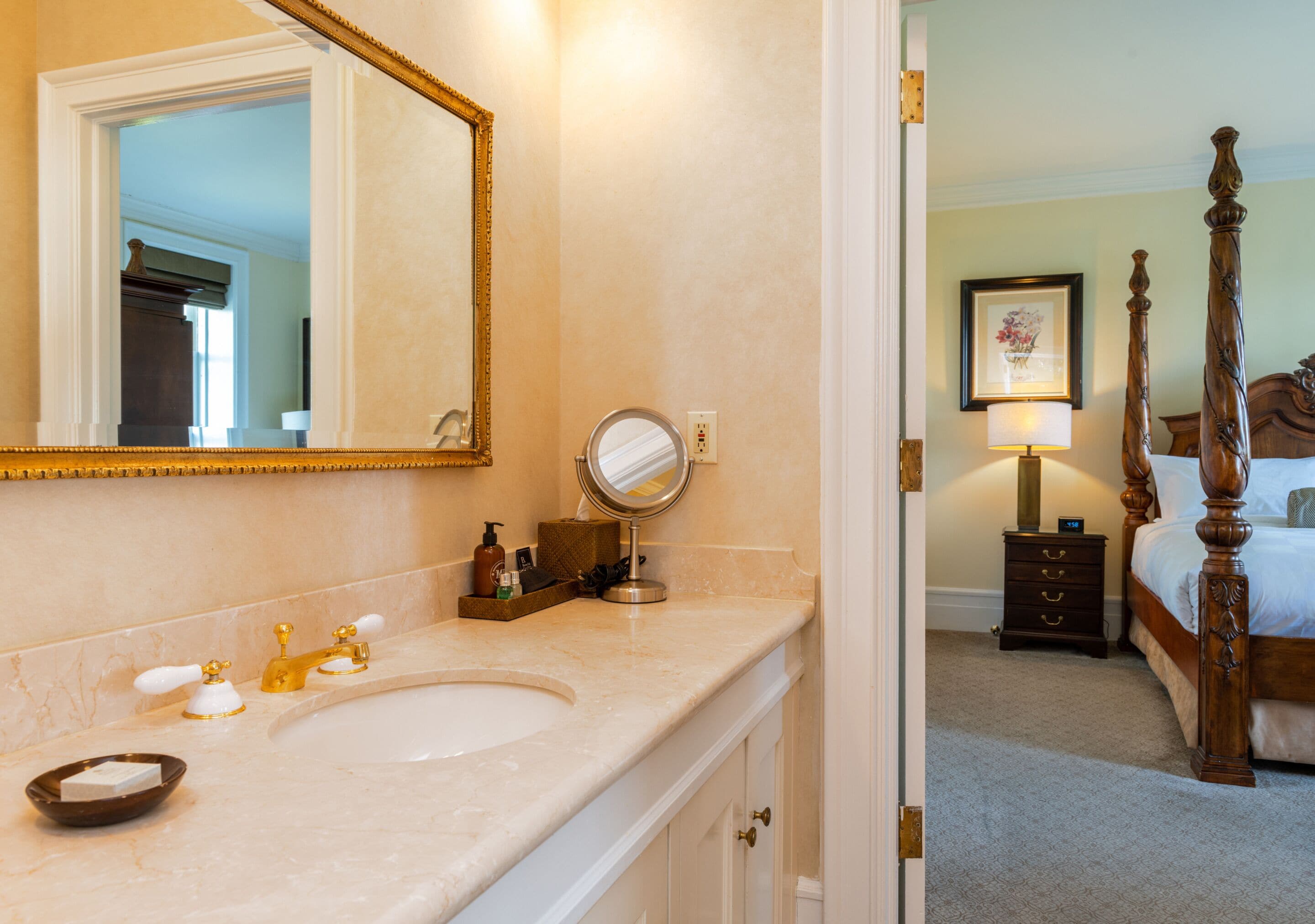 designer toiletries, hair dryer, dressing gowns, towels