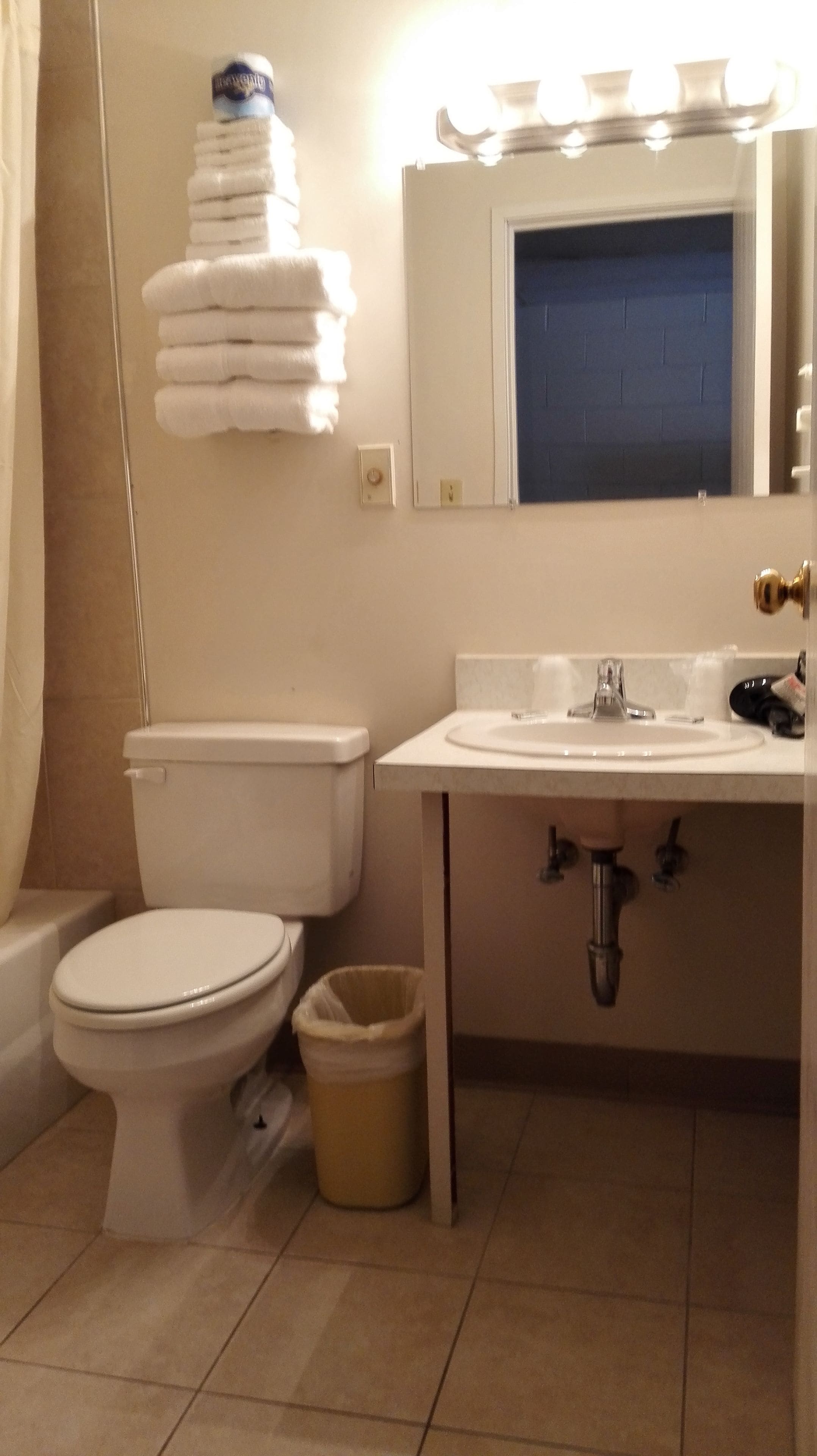 A bathroom with a toilet, sink, and mirror.
