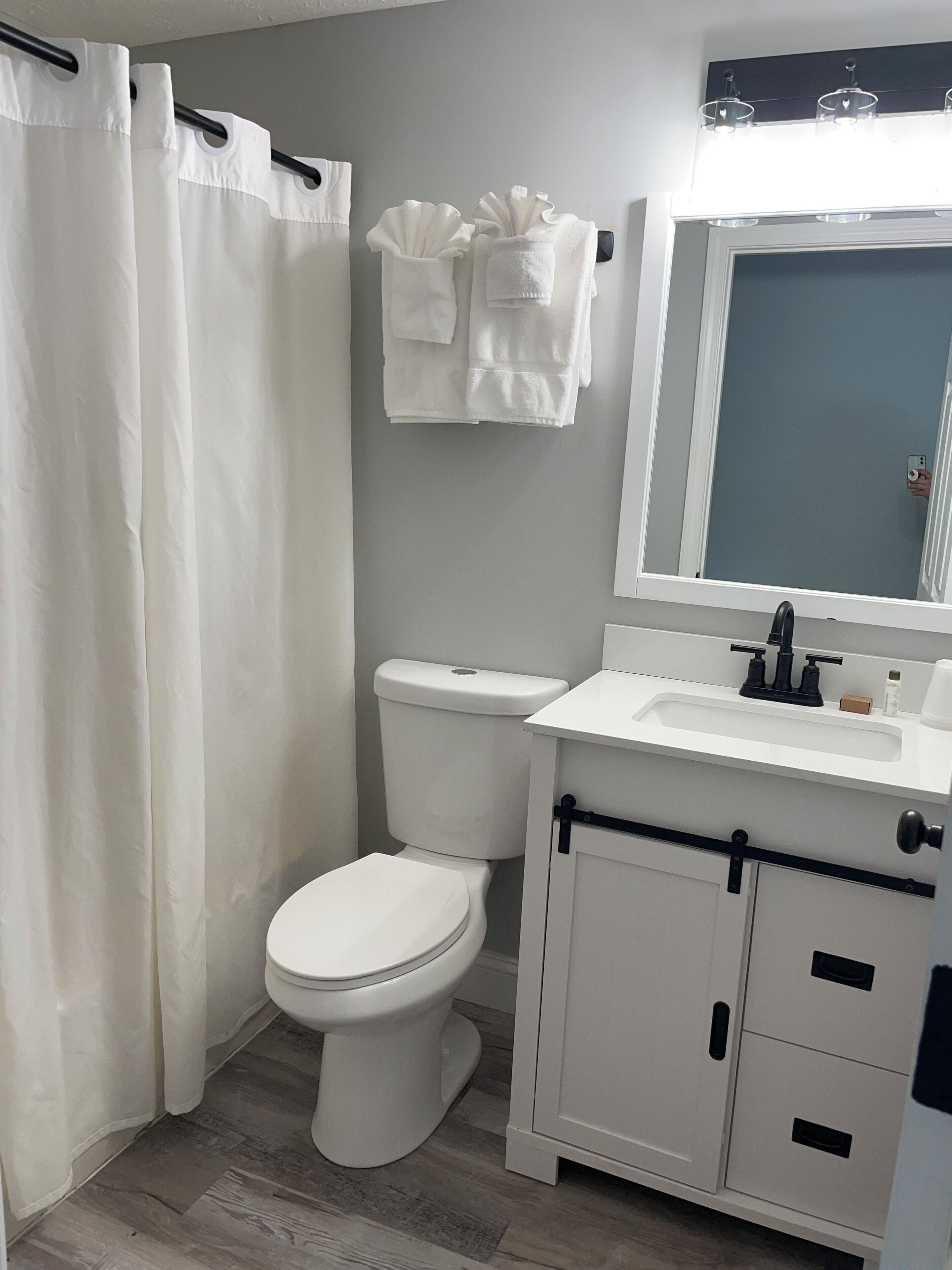Tina con regadera, amenidades de baño gratuitas, secadora de cabello 