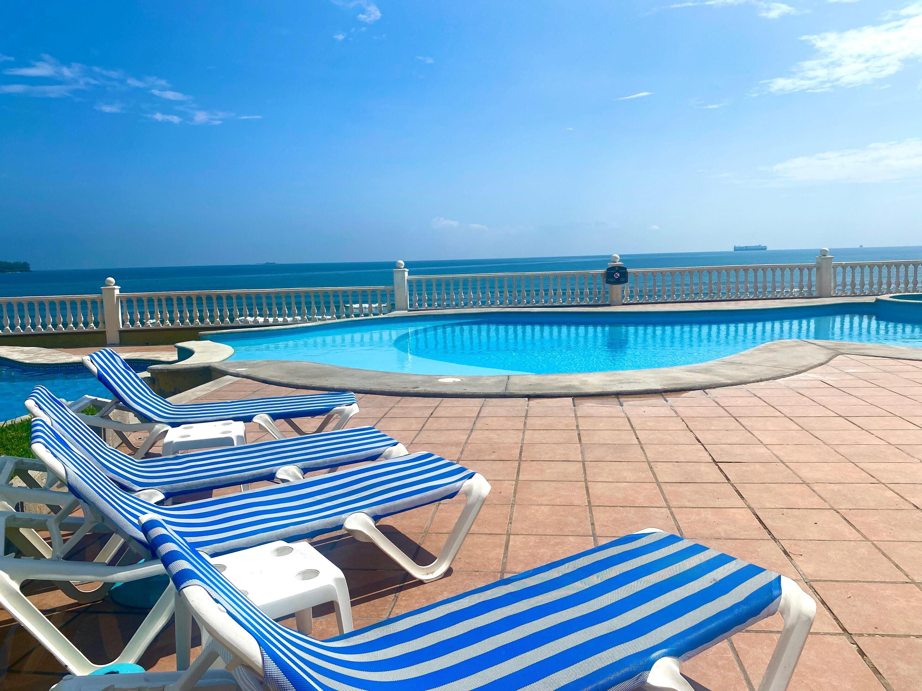 Outdoor pool, pool umbrellas