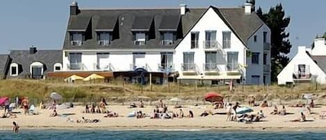 On the beach, white sand