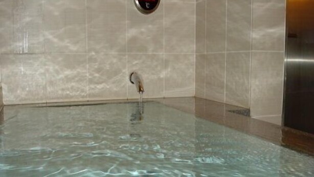 A swimming pool with a digital temperature display and a drain. - Hotel Hitachi Plaza (Hitachi)