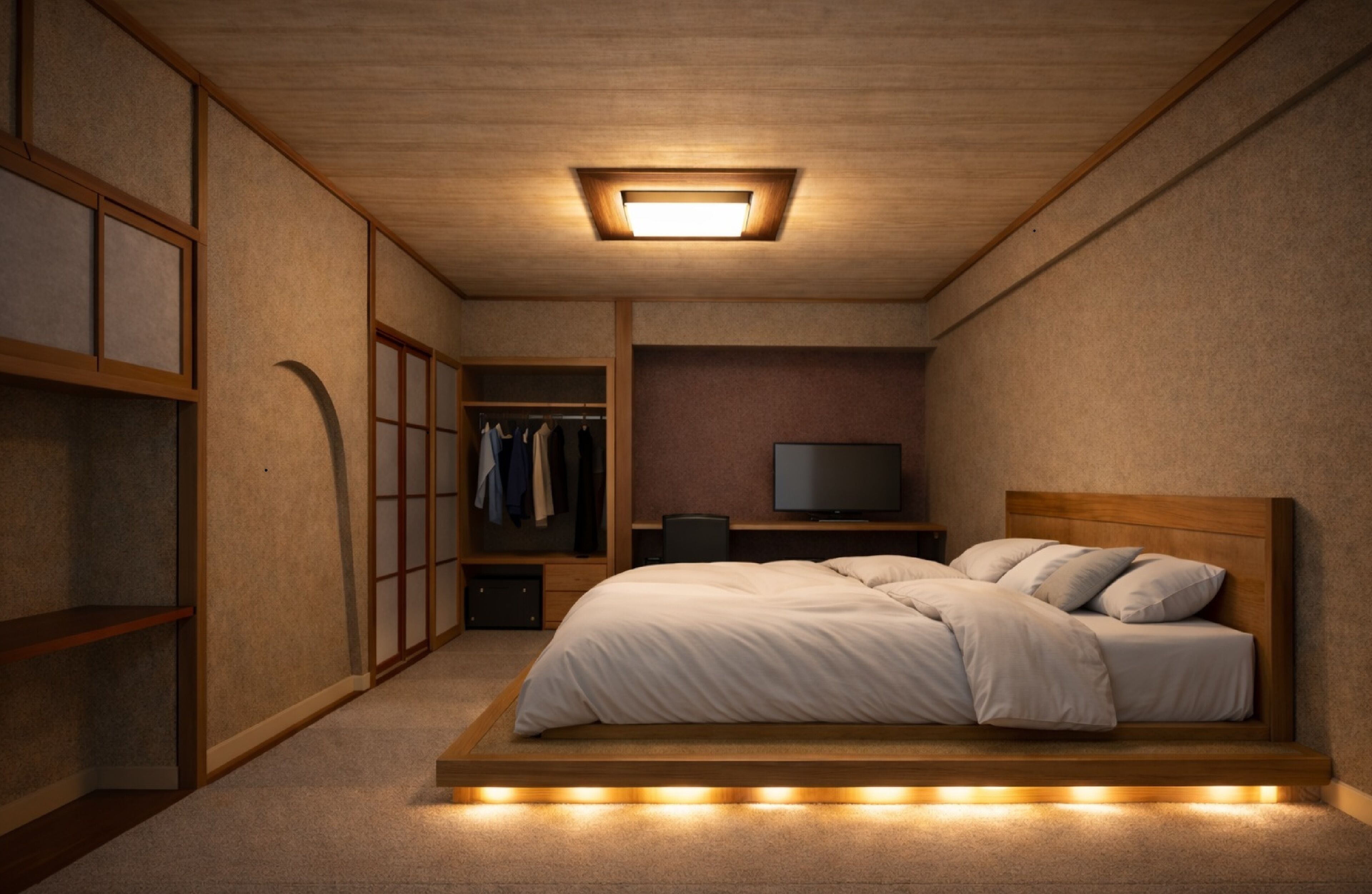 Japanese-Modern Twin Bed + 8-tatami mat Japanese-style room, Non Smoking