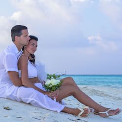 On the beach, white sand