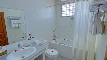 Shower, free toiletries, hair dryer, bathrobes