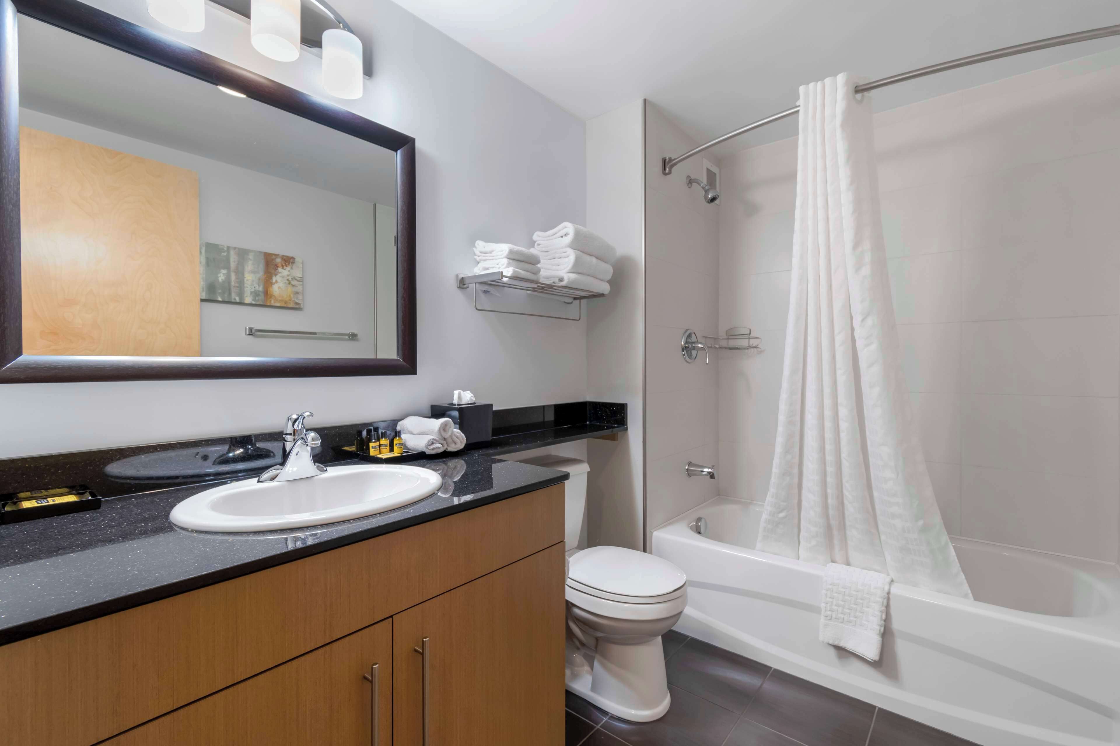 suite, 1 king bed, non smoking, kitchen (with sofabed, full kitchen) | bathroom | combined shower/bathtub, free toiletries, hair dryer, towels