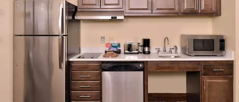 Suite, 2 Queen Beds, Accessible, Bathtub | Private kitchen | Full-sized fridge, microwave, oven, stovetop