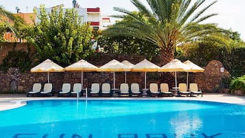 2 outdoor pools, open 8:00 AM to 7:00 PM, pool umbrellas, sun loungers