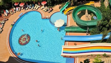 2 outdoor pools, open 8:00 AM to 7:00 PM, pool umbrellas, pool loungers