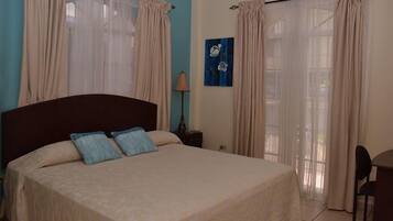 Desk, blackout curtains, iron/ironing board, free WiFi