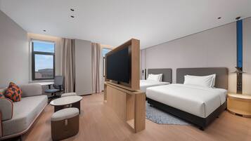 Down duvets, desk, blackout curtains, soundproofing