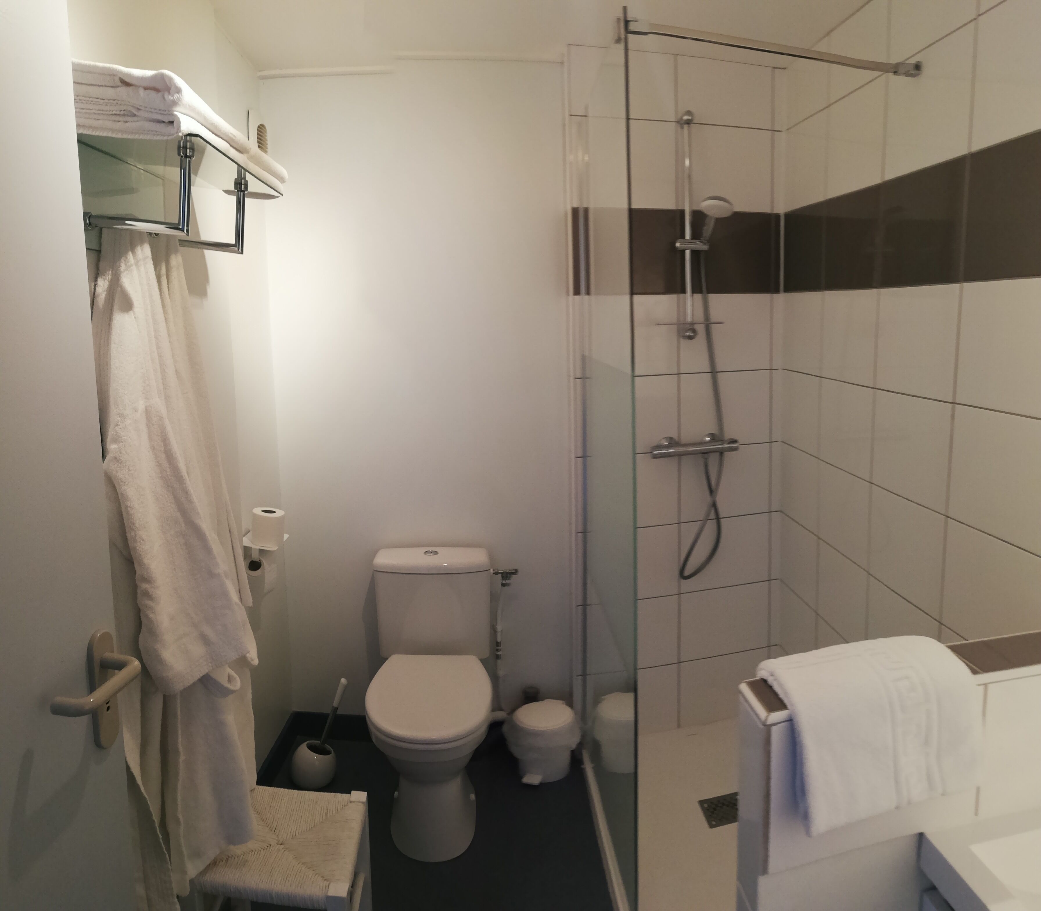 free toiletries, hair dryer, towels, toilet paper