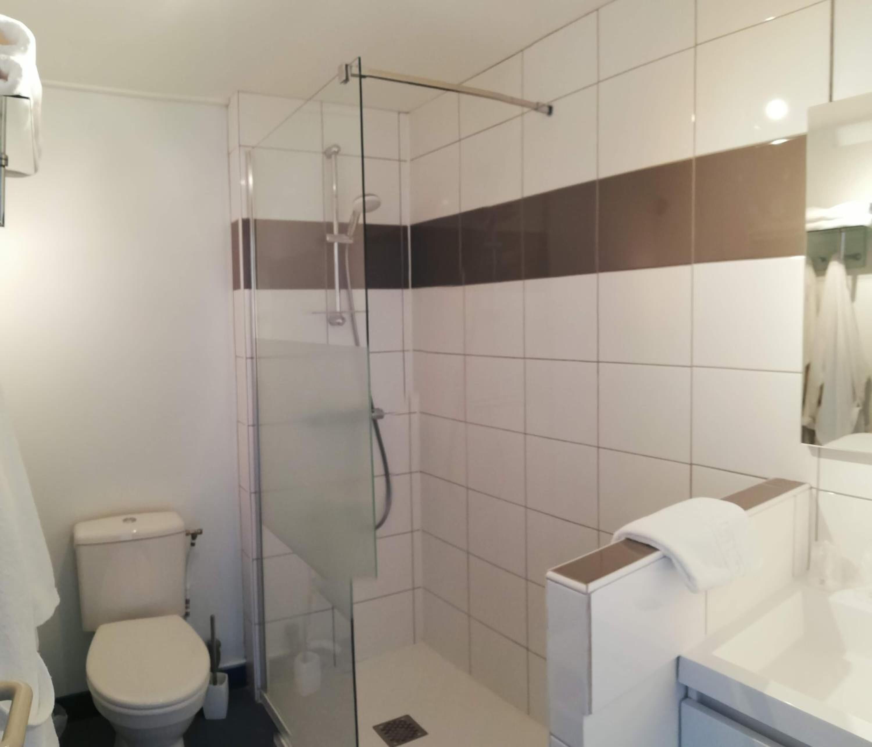 free toiletries, hair dryer, towels, toilet paper