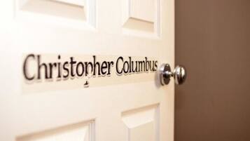 A door with a nameplate reading "Christopher Columbus".
