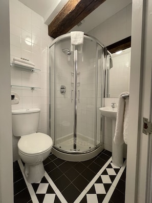 Douche, articles de toilette (gratuits), séchoir à cheveux