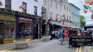 A street with shops, including a visible antique store and a bar. - 7 Cross Street (Galway)