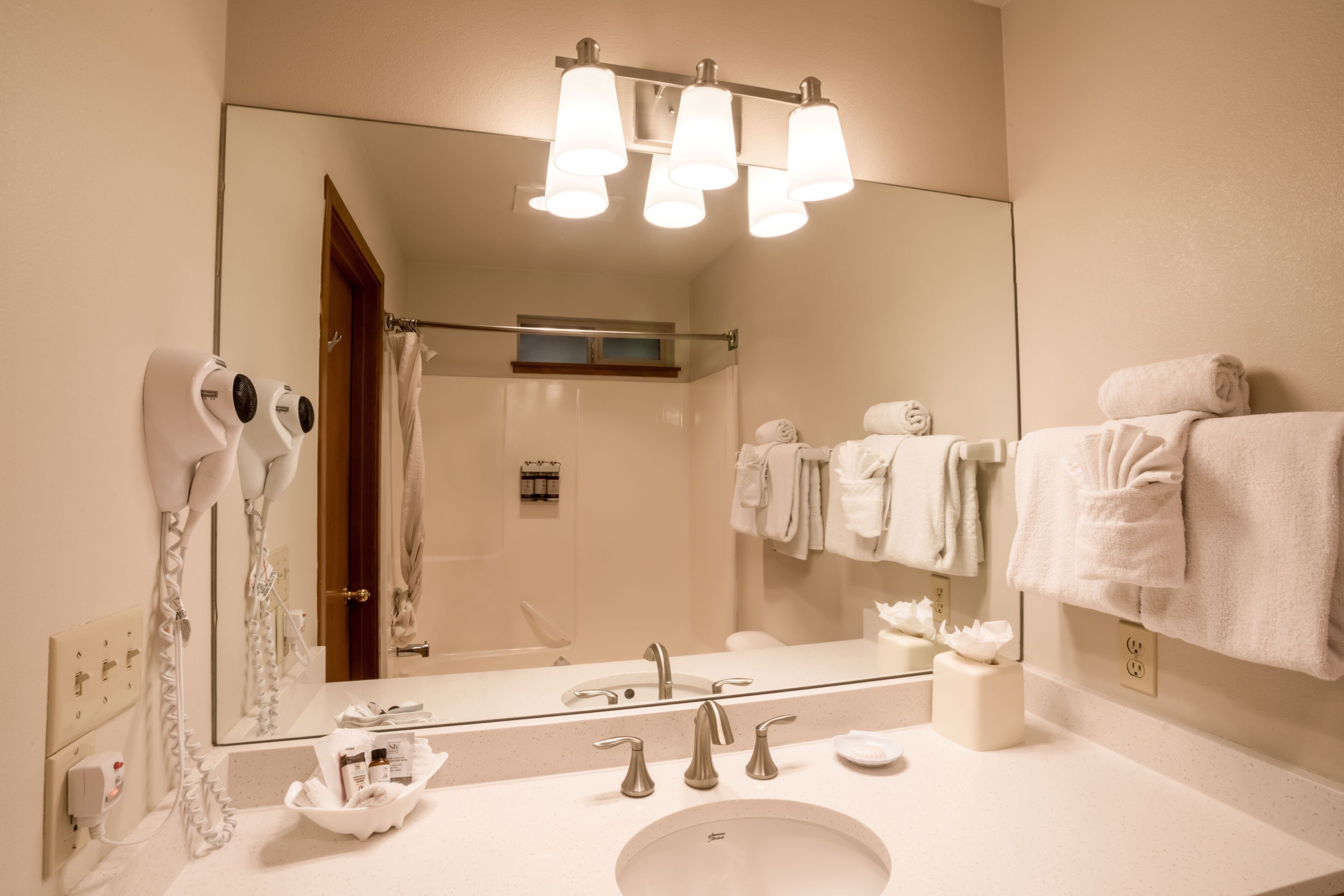 free toiletries, hair dryer, towels