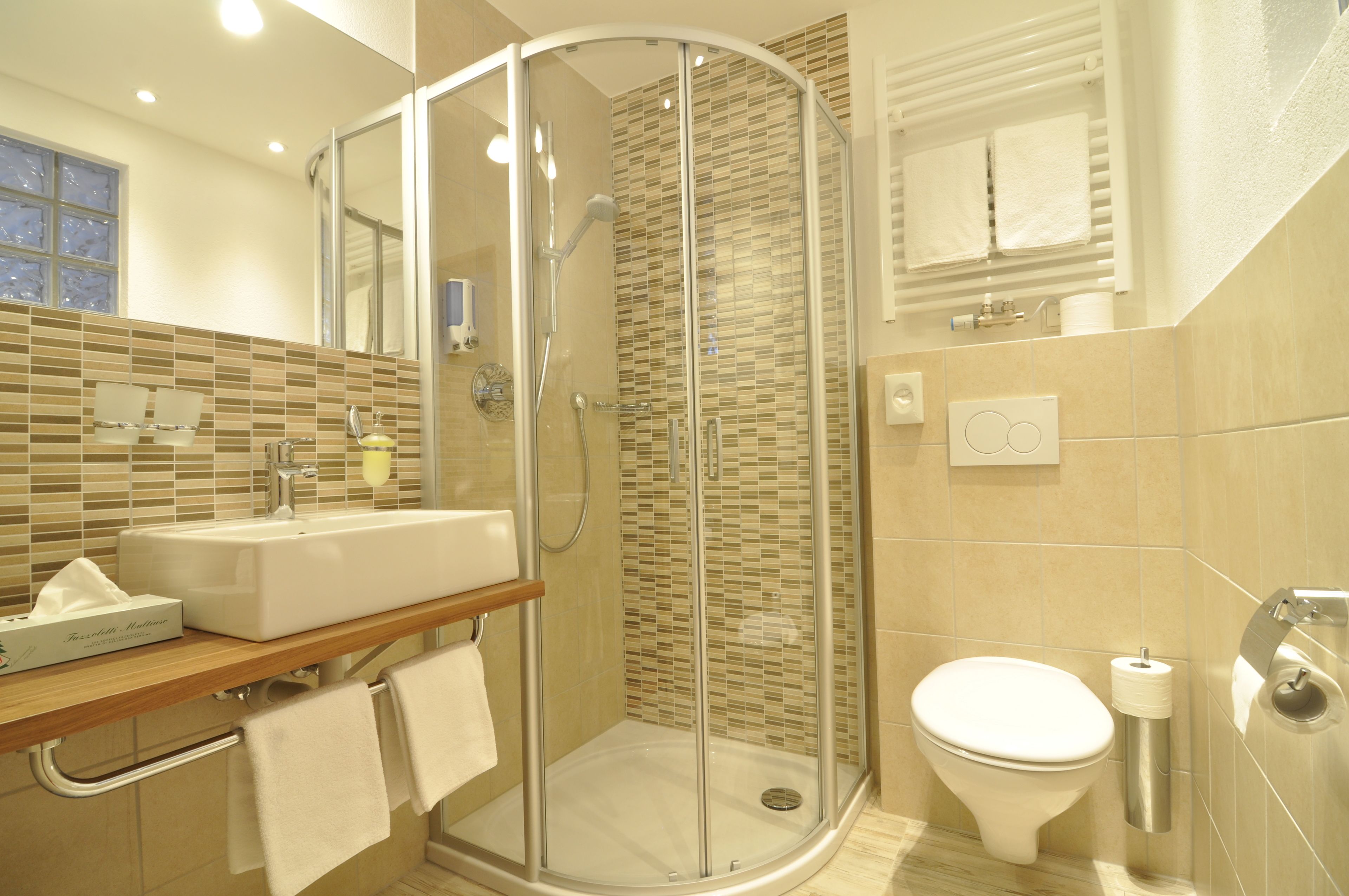 double or twin room | bathroom | shower, rainfall showerhead, free toiletries, hair dryer