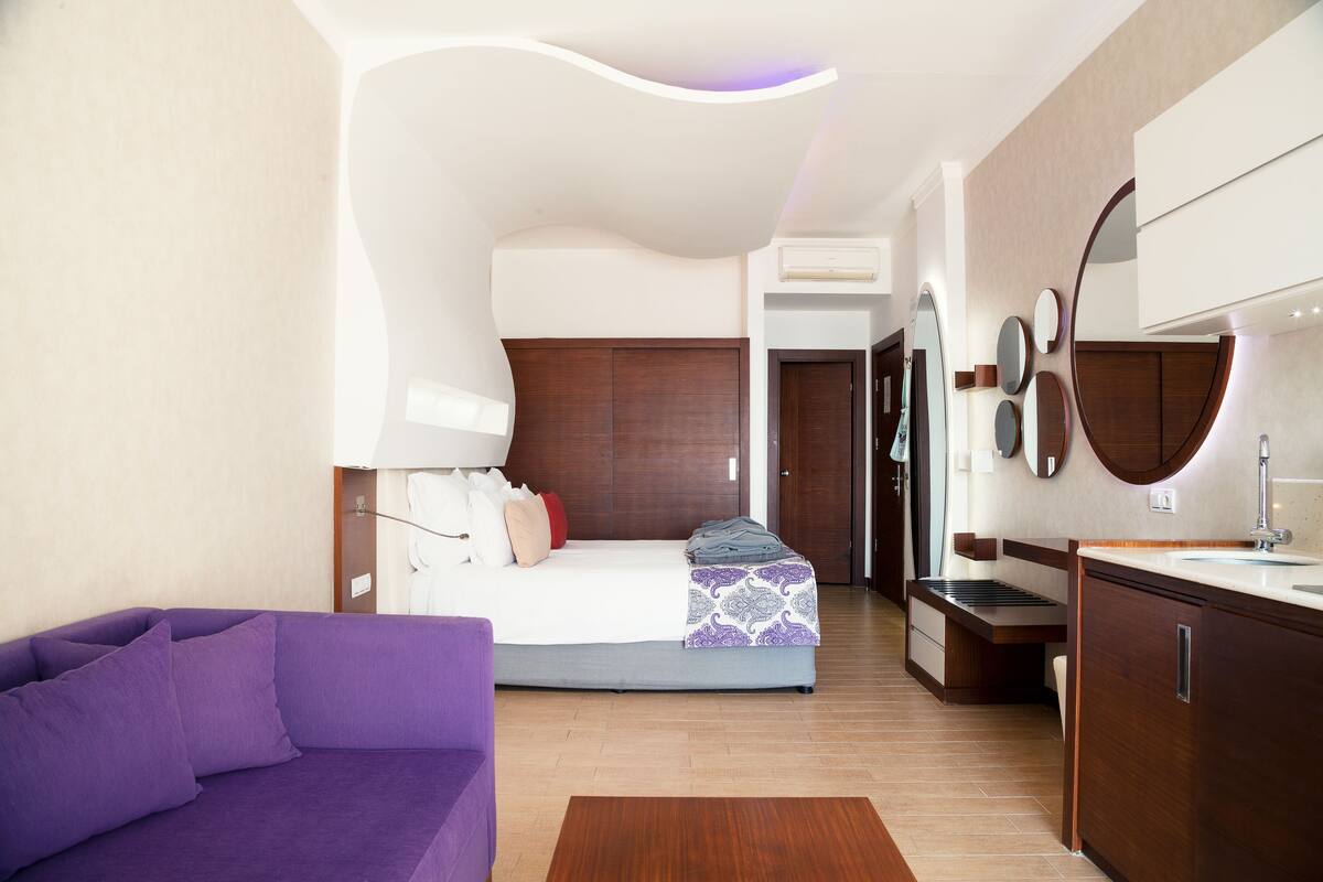 Minibar, värdeförvaringsskåp på rummet och skrivbord