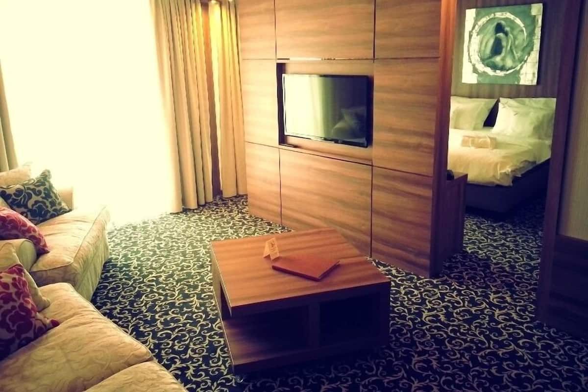 Suite junior, Terraza | Área de sala de estar | Televisión