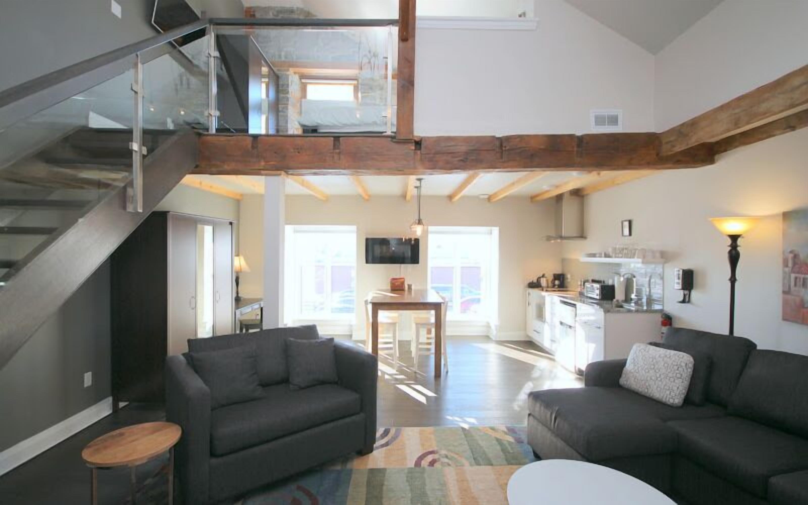 loft suite | living area | flat-screen tv, fireplace