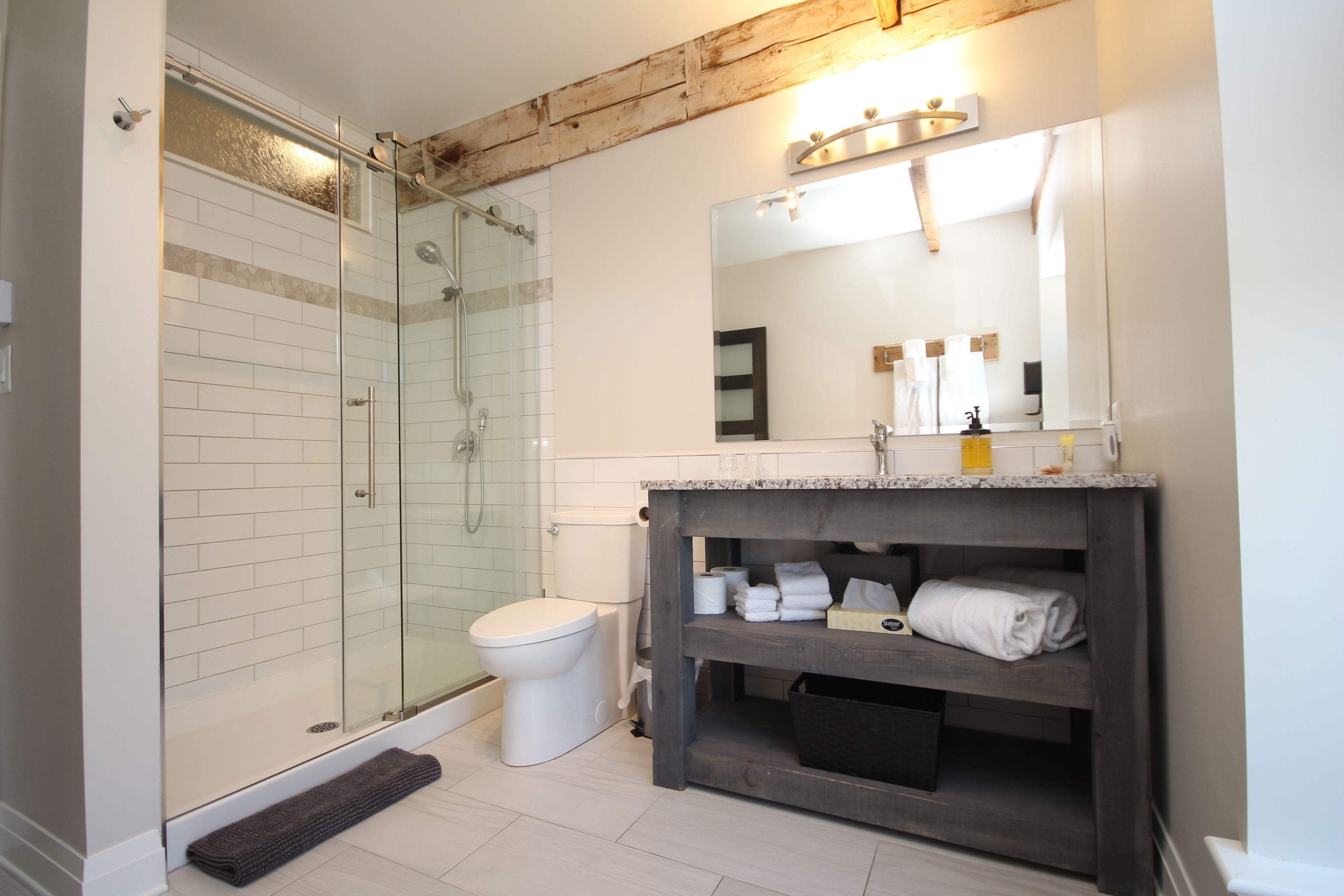 loft suite | bathroom | free toiletries, hair dryer, bathrobes, towels