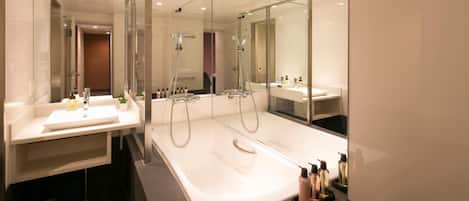 Hair dryer, slippers, soap, shampoo