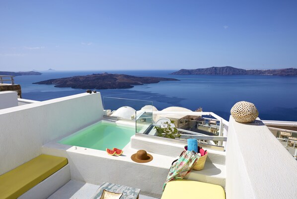 Honeymoon Suite with Outdoor Hot Tub & Caldera View | View from room - Caldera Cliff Illusion Suites (Santorini)