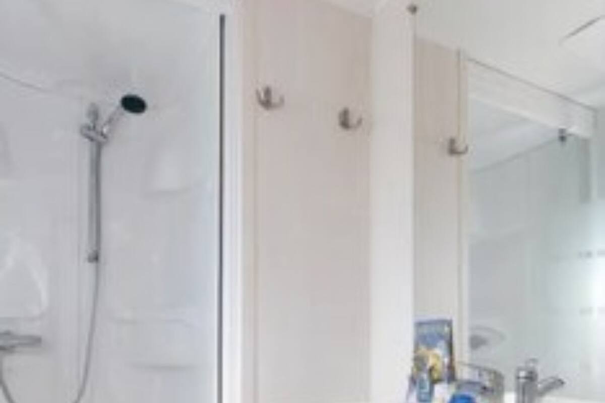 Shower, free toiletries, hair dryer