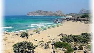 Beach nearby, sun-loungers, beach umbrellas