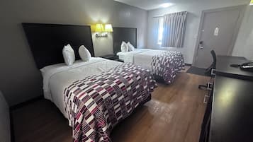 Deluxe Room, 2 Double Beds, Non Smoking | Desk, laptop workspace, blackout drapes, iron/ironing board