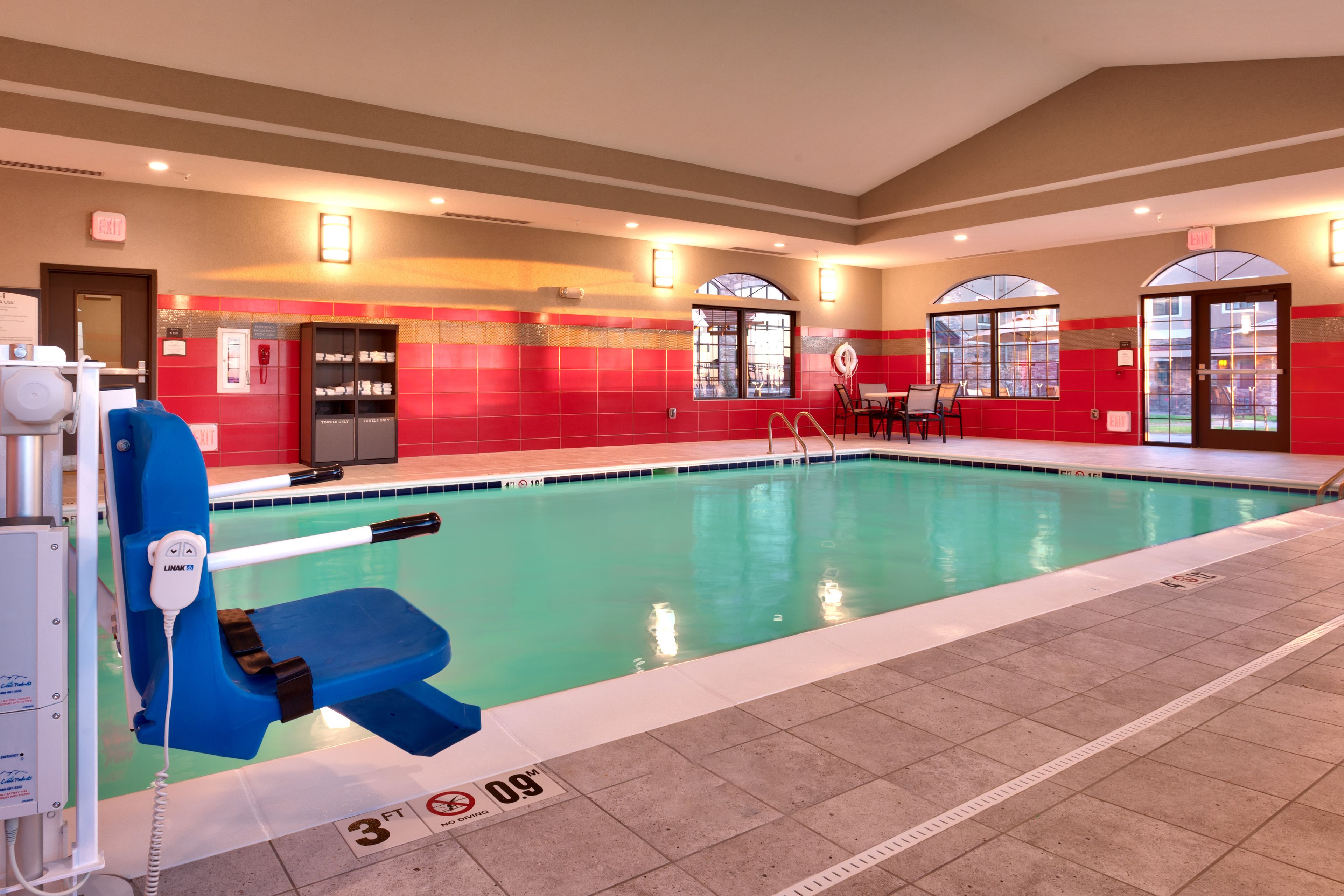 indoor pool, pool loungers
