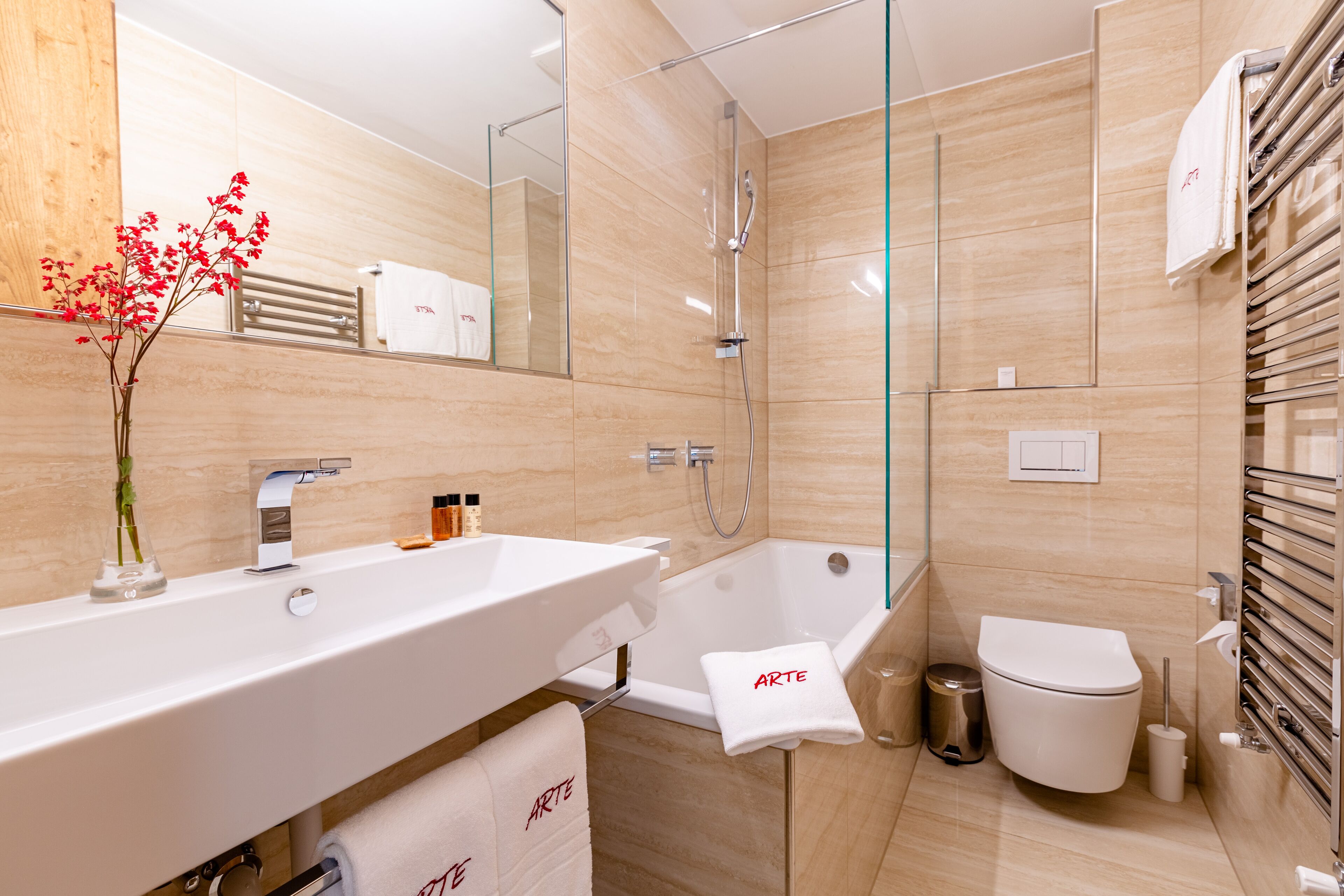 free toiletries, hair dryer, towels