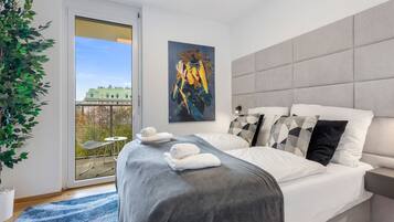 Superior appartement, 2 slaapkamers, patio, uitzicht op park (Erlachgasse 118) | 1 slaapkamer, lakens van Egyptisch katoen, luxe beddengoed