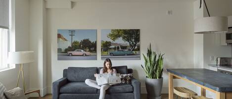 48-inch flat-screen TV with satellite channels, TV, pay movies