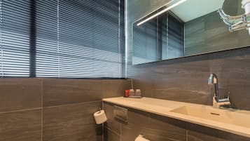 Eco-friendly toiletries, hair dryer, towels