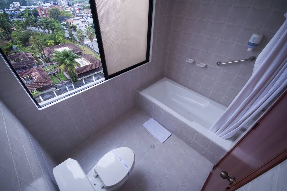 junior room, 1 king bed | bathroom | free toiletries, hair dryer, towels