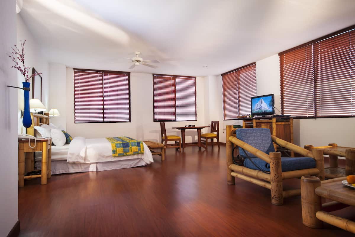 junior room, 1 king bed | bathroom | free toiletries, hair dryer, towels