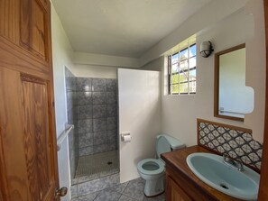 Deluxe cottage, 2 slaapkamers, 2 badkamers, uitzicht op oceaan | Badkamer | Een douche, handdoeken