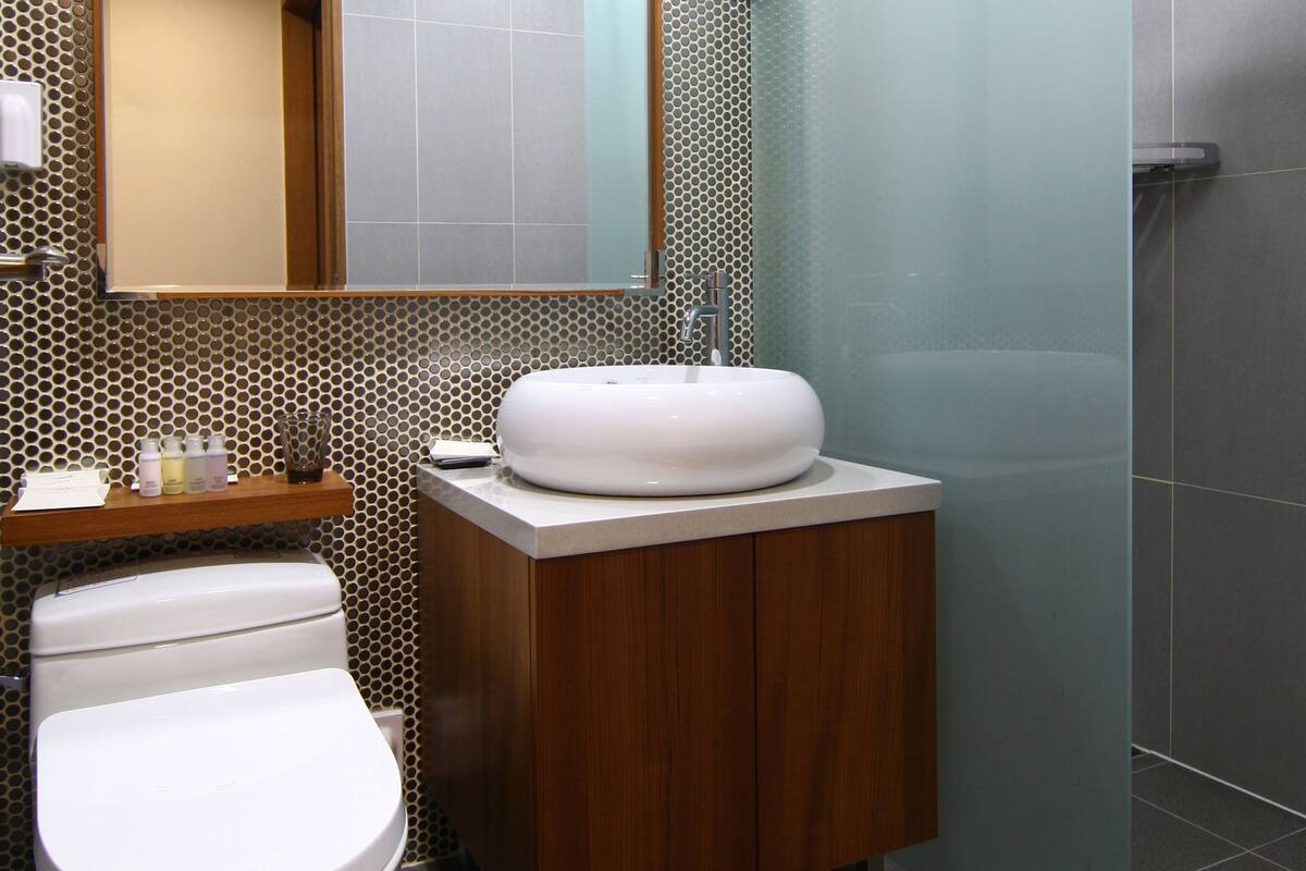 shower, free toiletries, hair dryer, slippers