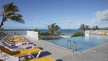 Una piscina al aire libre, sombrillas