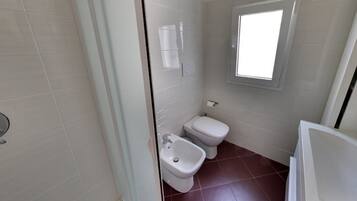 Shower, free toiletries, hair dryer, bidet
